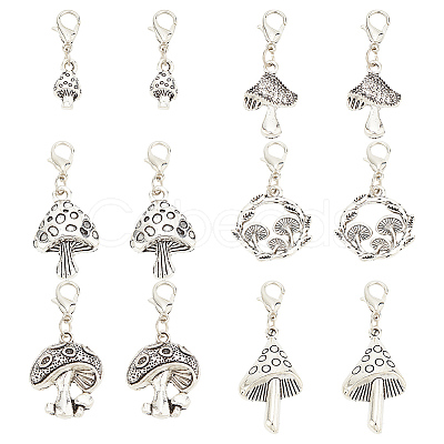 30Pcs 6 Styles Tibetan Style Alloy Mushroom Pendant Decoration HJEW-AB00465-1