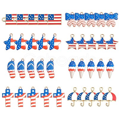 40Pcs 8 Style Independence Day Rack Plating Alloy Enamel Pendants FIND-SZ0003-05-1