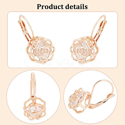 ANATTASOUL 2 Pairs 2 Colors Clear Cubic Zirconia Rose Flower Leverback Earrings EJEW-AN0002-85-1