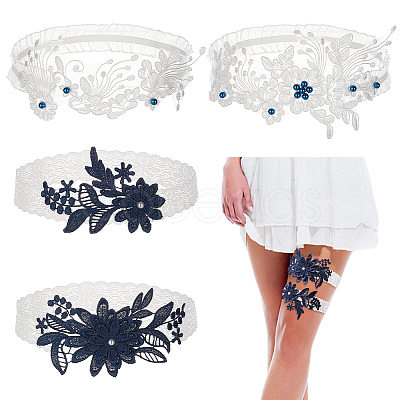 AHADEMAKER 2 Sets 2 Style Lace Elastic & Polyester Lace Bridal Garters AJEW-GA0004-75-1