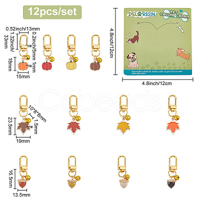 12Pcs Alloy Enamel Acorns/Pumpkin/Maple Leaf Pendant Decorations HJEW-PH01658-1