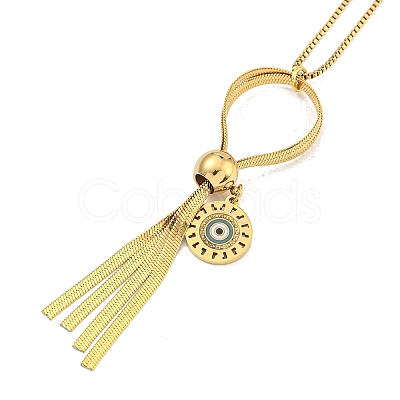 Ion Plating(IP) 201 Stainless Steel Enamel Evil Eye Tassel Pendant Necklaces NJEW-K270-24G-1