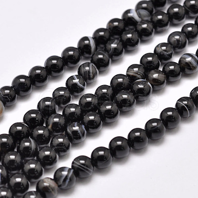 Natural Black Agate Bead Strands G-G962-14mm-12-A-1