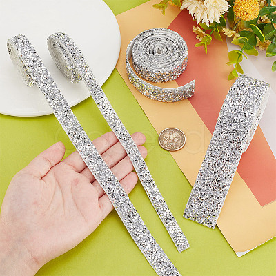 GOMAKERER 4 Yards 4 Styles Glitter Resin Hotfix Rhinestone(Hot Melt Adhesive On The Back) DIY-GO0001-99-1