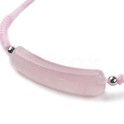 Curved Rectangle Natural Rose Quartz Adjustable Nylon Cord Braided Bead Bracelets for Women Men BJEW-JB10280-01-1