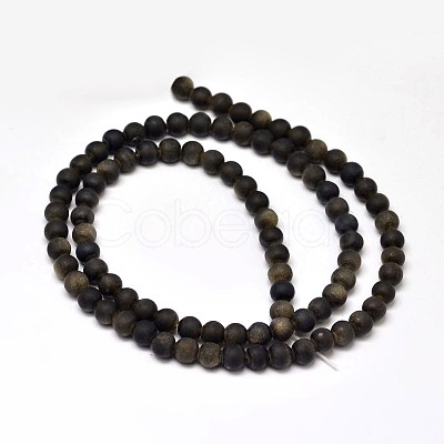 Frosted Natural Golden Sheen Obsidian Round Bead Strands G-F266-04-4mm-1