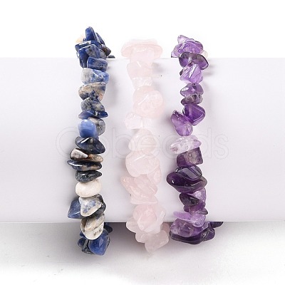 Chips Natural Mixed Stone Stretch Bracelets BJEW-JB05642-1