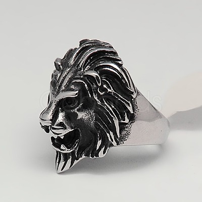 Valentines Day Unique Gift Ideas Retro Men's 304 Stainless Steel Wide Lion Rings RJEW-F006-200-1