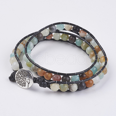 Natural Flower Amazonite Wrap Bracelet BJEW-JB03613-01-1