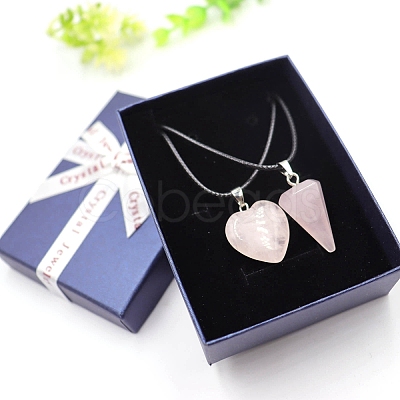 2Pcs 2 Style Heart & Cone Natural Rose Quartz Pendant Necklaces Sets PW-WG47736-01-1