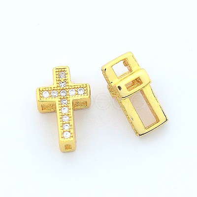 Fashionable Hollow Cross Brass Micro Pave Cubic Zirconia Beads ZIRC-N002-80M-1