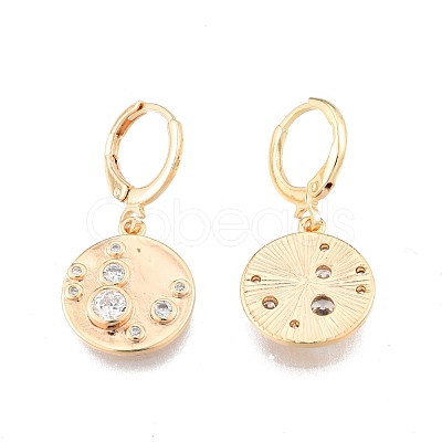 Clear Cubic Zirconia Flat Round Dangle Leverback Earrings EJEW-N012-83-1