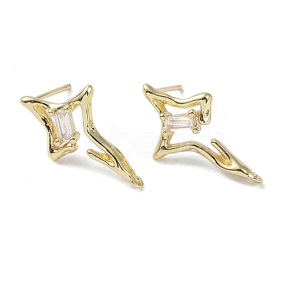 Brass with Cubic Zirconia Rhombus Stud Earrings Findings KK-B087-05G-1