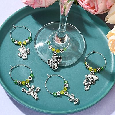 Tibetan Style Alloy Cactus Wine Glass Charms AJEW-JO00236-01-1