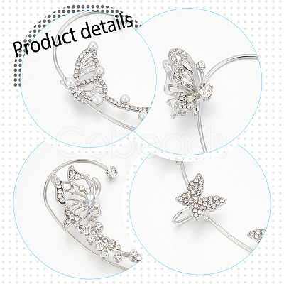 ANATTASOUL 4 Pair 4 Style Butterfly Alloy Rhinestone Cuff Earrings EJEW-AN0003-81-1