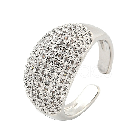 Real Platinum Plated Brass Micro Pave Clear Cubic Zirconia Cuff Rings RJEW-L113-016P-01-1