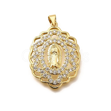 Religion Themed Rack Plating Brass Micro Pave Cubic Zirconia Pendants KK-L226-007G-14-1