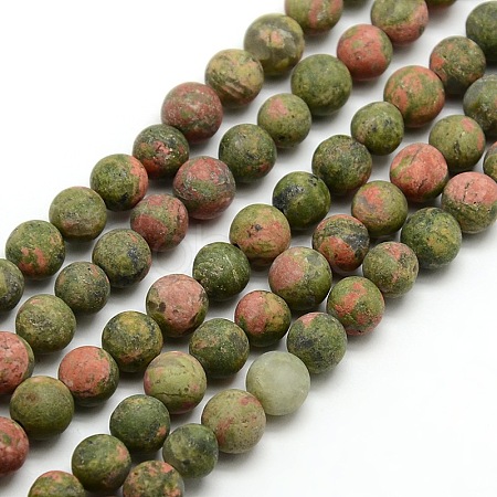 Natural Frosted Unakite Round Bead Strands G-M064-6mm-06-1