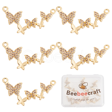 Beebeecraft Brass Micro Pave Clear Cubic Zirconia Connector Charms ZIRC-BBC0001-20-1