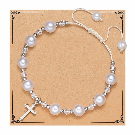 Handmade Woven Plastic imitation Pearl Braided Bead Bracelets UD0895-1-1