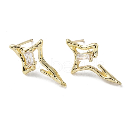 Brass with Cubic Zirconia Rhombus Stud Earrings Findings KK-B087-05G-1