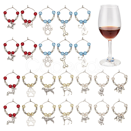 24Pcs 12 Style Tibetan Style Alloy Pendant Wine Glass Charms with Brass Hoop Earring Findings AJEW-AB00059-1