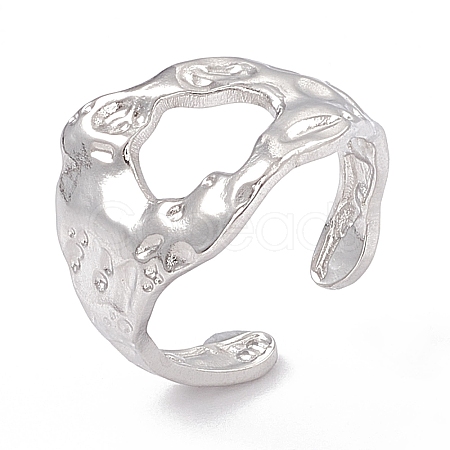 Non-Tarnish 304 Stainless Steel Wide Hollow Open Cuff Ring for Women RJEW-G275-04P-1