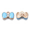 Alloy Enamel Charms, Cadmium Free & Lead Free, with Crystal Rhinestone, Bowknot, Light Gold, Light Sky Blue, 9x15x3.5mm, Hole: 1.5mm