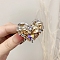 Elastic Fiber Hair Ties, with Alloy Glass and Imitation Pearls, Heart, Yellow, 40x40mm