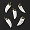 Natural Howlite Pendants, with Golden Tone Brass Findings, Dagger Shape, 41~42x15~16x6.5~7.5mm, Hole: 5x7.5mm