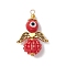 Glass Seed Beads Alloy Pendants, with Evil Eye Lampwork Beads, Angel, Red, 20x31x10mm, Hole: 1.6mm