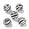 Printed Wood European Beads, Round with Stripe Pattern, Black, 15.5~16mm, Hole: 4~4.5mm