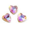 Glass Rhinestone Cabochons, Flat Back & Back Plated, Faceted, Heart, Heliotrope, 10x10x5mm