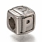 304 Stainless Steel European Beads, Large Hole Beads, Horizontal Hole, Cube with Letter, Stainless Steel Color, Letter.P, 8x8x8mm, Hole: 4.5mm