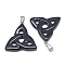 Synthetic Blue Goldstone Pendants, with Stainless Steel Snap On Bails, Trinity Knot/Triquetra, Irish, 23~40x33~38x5~7mm, Hole: 6x4mm