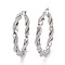 Tarnish Resistant 304 Stainless Steel Hoop Earring, Hypoallergenic Earrings, with Ear Nut, Textured, Twisted Ring Shape, Stainless Steel Color, 35x4mm, Pin: 0.5x1mm