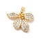 Brass Micro Pave Clear Cubic Zirconia Pendants, with Glass, Flower, Real 18K Gold Plated, 16x21.5x6mm, Hole: 5x2.5mm