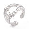 Non-Tarnish 304 Stainless Steel Wide Hollow Open Cuff Ring for Women, Stainless Steel Color, Inner Diameter: 17mm