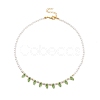 Acrylic Leaf Charm Necklace with Imitation Pearl Beaded for Women NJEW-JN04138-1