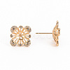 Brass Micro Pave Clear Cubic Zirconia Stud Earring Findings KK-S356-238-NF-3