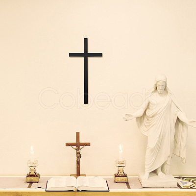 Rubber Wood Cross Wall Decoration AJEW-WH0083-31-1