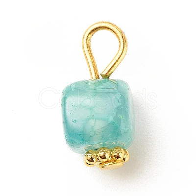 Natural Agate Cube Charms with Golden Tone Iron Loops PALLOY-JF01586-30B-1