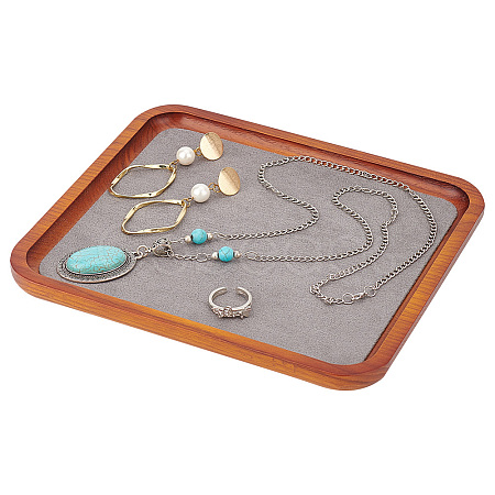 Wood Jewelry Storage Tray with Velvet Mat Inside ODIS-WH0017-082B-1