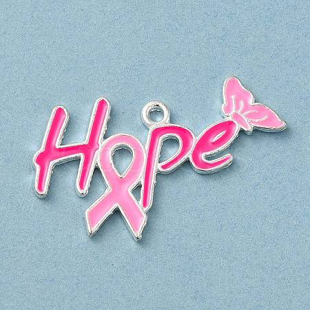 Breast Cancer Pink Awareness Ribbon Theme Alloy Enamel Pendants ENAM-A147-01H-1
