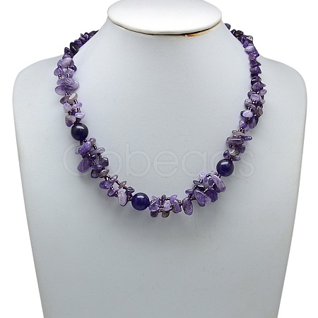 Classic Natural Gemstone Chip Beaded Necklaces NJEW-L055-06-1