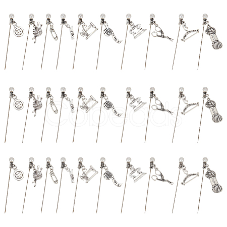 50Pcs 10 Style Sewing Theme Iron Head Pins DIY-AB00029-1