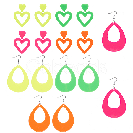   8 Pairs 8 Style Acrylic Heart & Teardrop Dangle Stud Earrings with Steel Pins for Women EJEW-PH0001-12-1