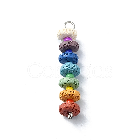 Chakra Natural Lava Rock Dyed Flat Round Connector Charms PALLOY-JF02532-01-1