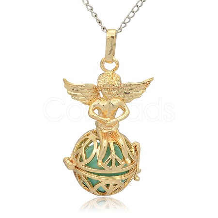 Golden Tone Brass Hollow Round Cage Pendants KK-J238-07G-1