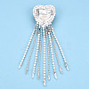 Glass Heart with Crystal Rhinestone Tassel Lapel Pin JEWB-T002-43S-2